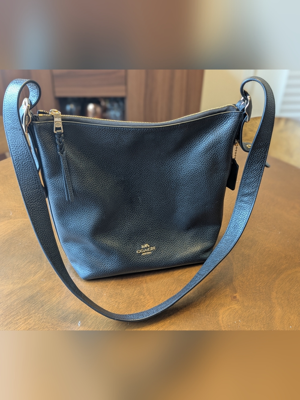 Coach Black Leather Crossbody Bag with Gold Hardware